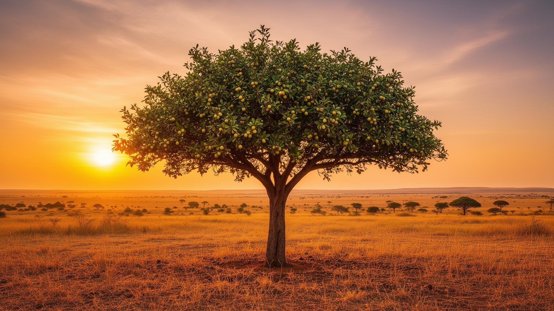 Shea trees growing naturally in West African landscape